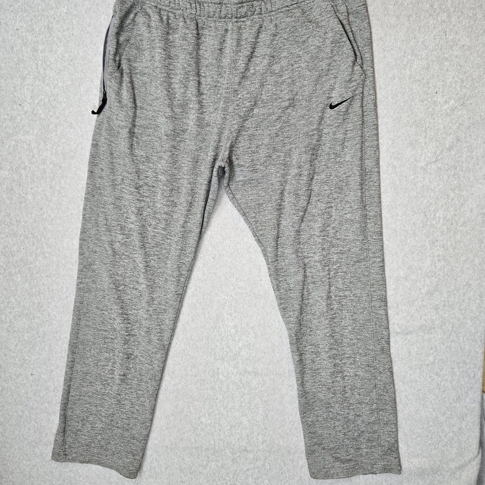 Nike Men Sweatpants 2XL Gray Fleece THERMA-FIT Activewear Zipper 31" Inseam Logo